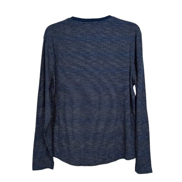 Original Penguin Striped Long Sleeve Henley Shirt Navy Blue Cotton Blend Mens Si - Picture 4 of 8